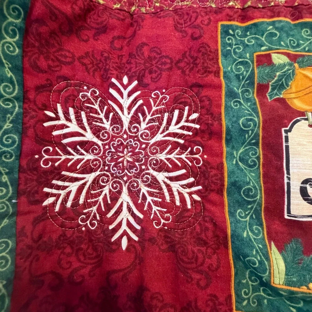 Handmade Quilted Christmas Table Runner Reversible Jingle Poinsettia Snowflake